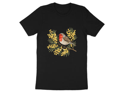 Robin & Yellow Mimosa T-Shirt - Australian Botanical Art