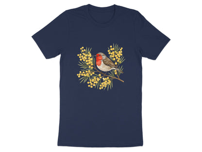 Robin & Yellow Mimosa T-Shirt - Australian Botanical Art