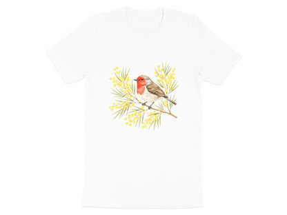 Robin & Yellow Mimosa T-Shirt - Australian Botanical Art