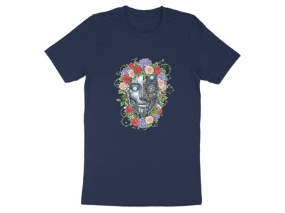Cybernetic Floral Android T-Shirt - Mechanical Rose Design