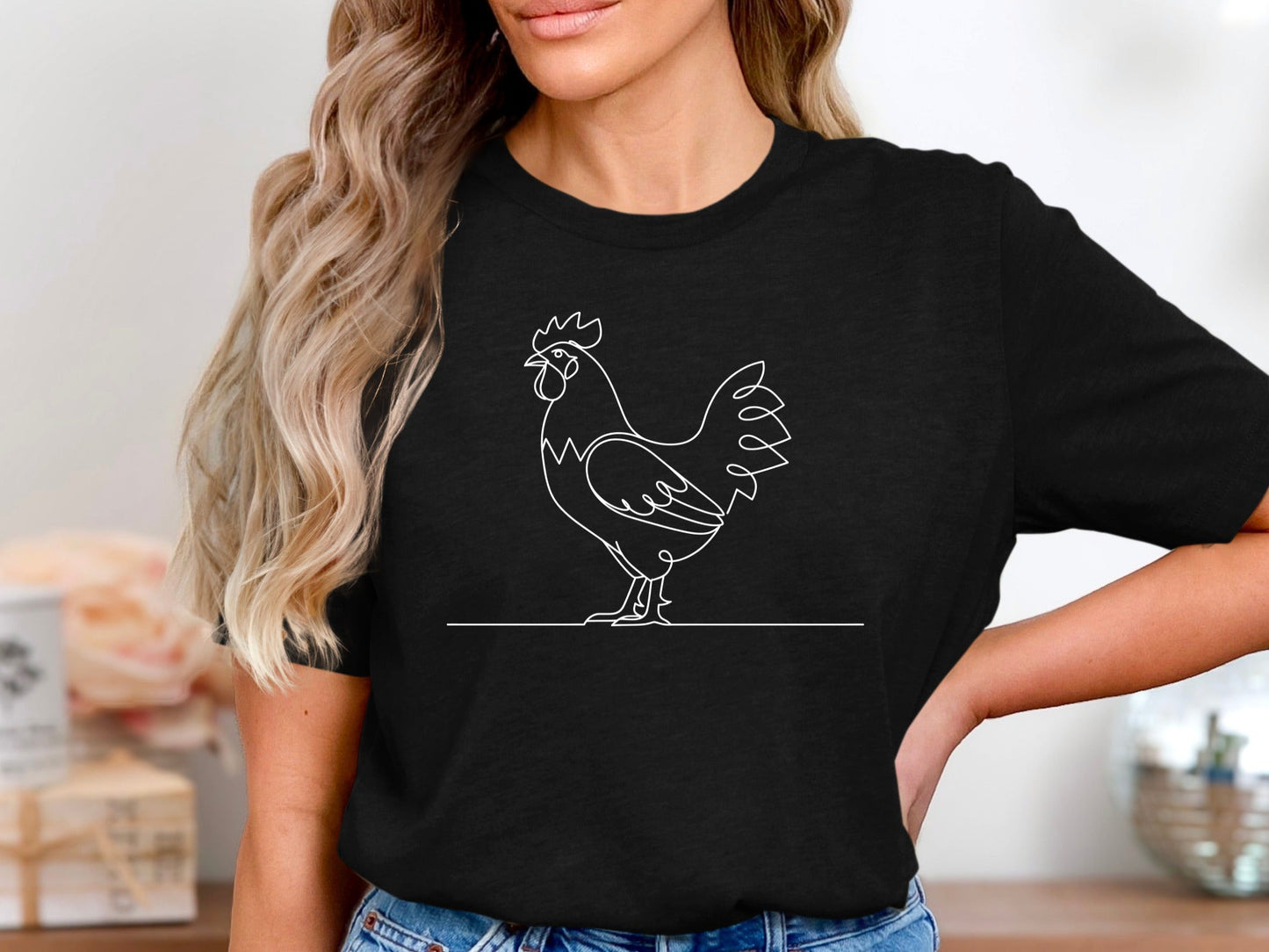 Minimalist Rooster Line Art T-Shirt