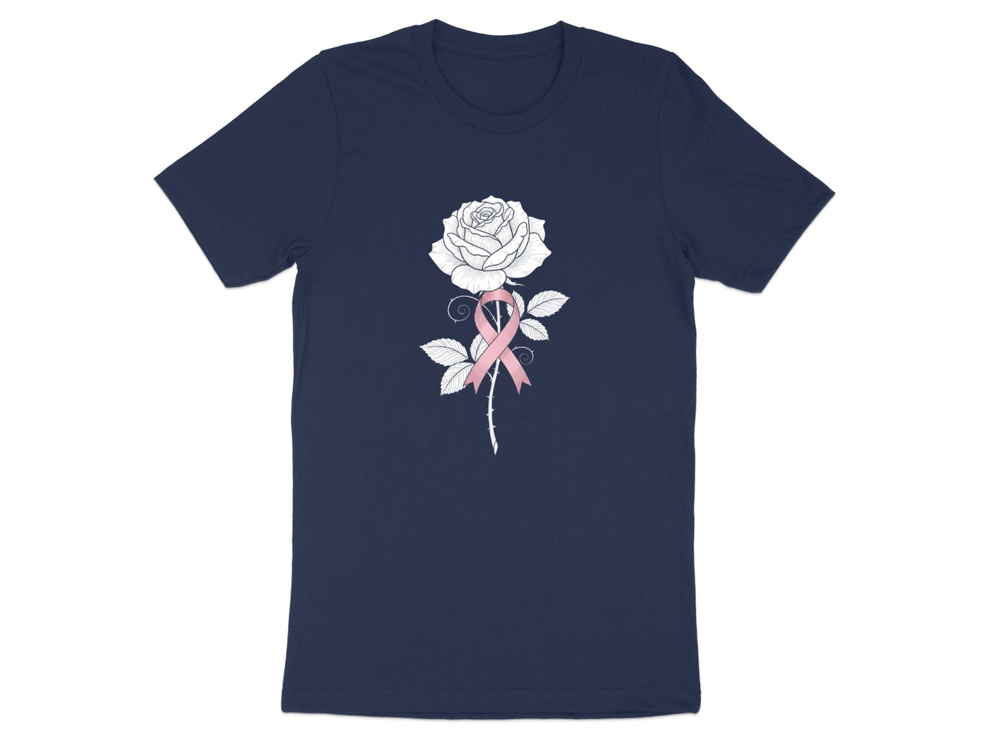 Rose with Pink Ribbon Graphic Tee