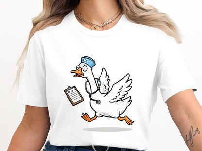 Running Nurse Goose T-Shirt - Funny Chaotic Medical Tee