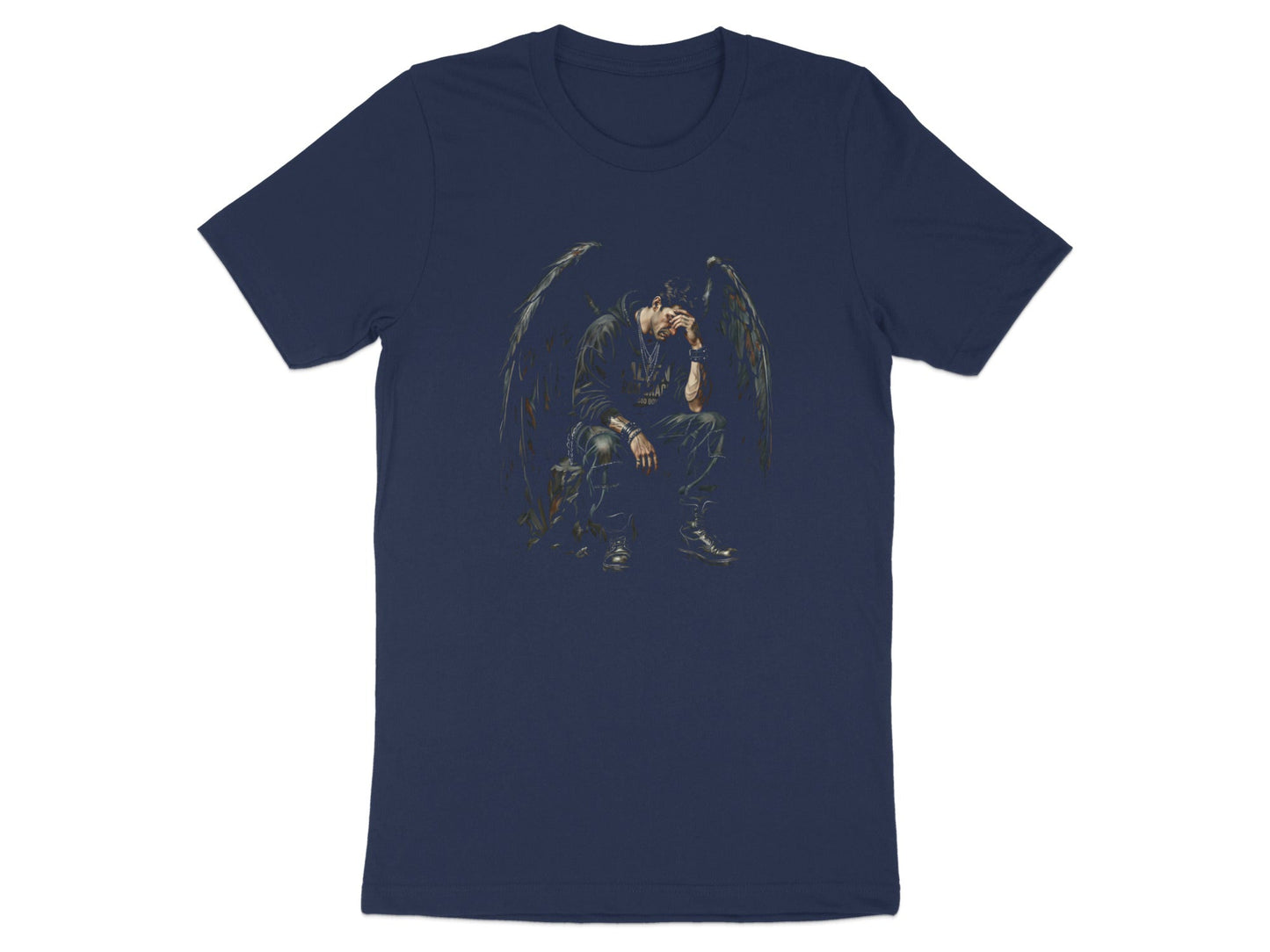 Sad Fallen Angel Black Wings Graphic T-Shirt