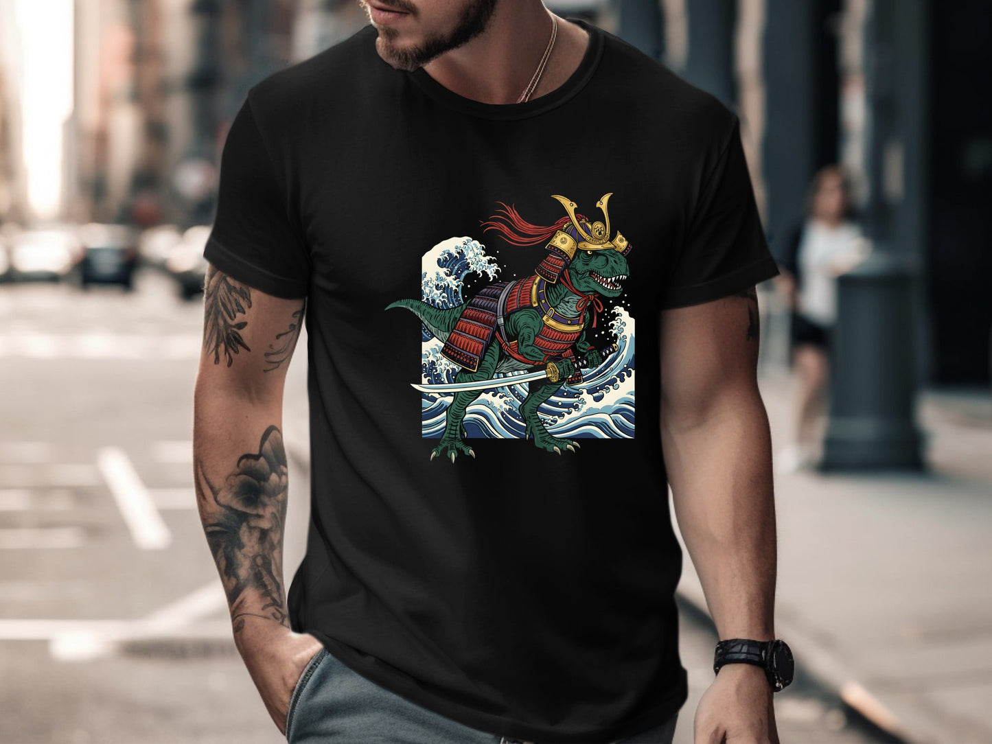 Samurai T-Rex T-Shirt - Japanese Art Style Dinosaur Graphic