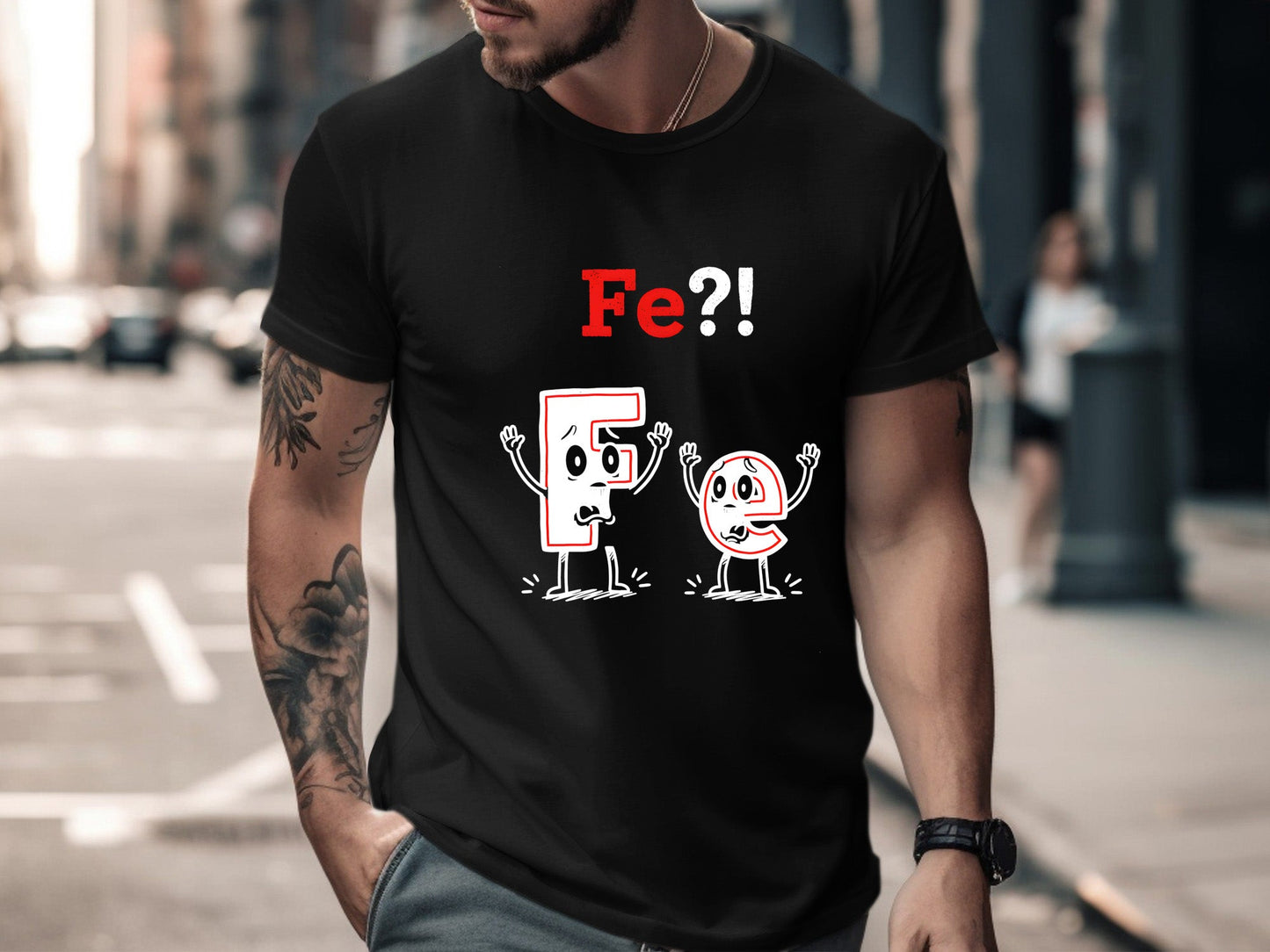 Fe Iron Elements Cartoon Pun Graphic T-Shirt