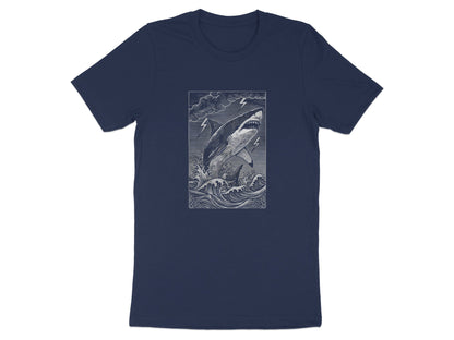 Woodcut Shark Lightning Storm Monochrome T-Shirt