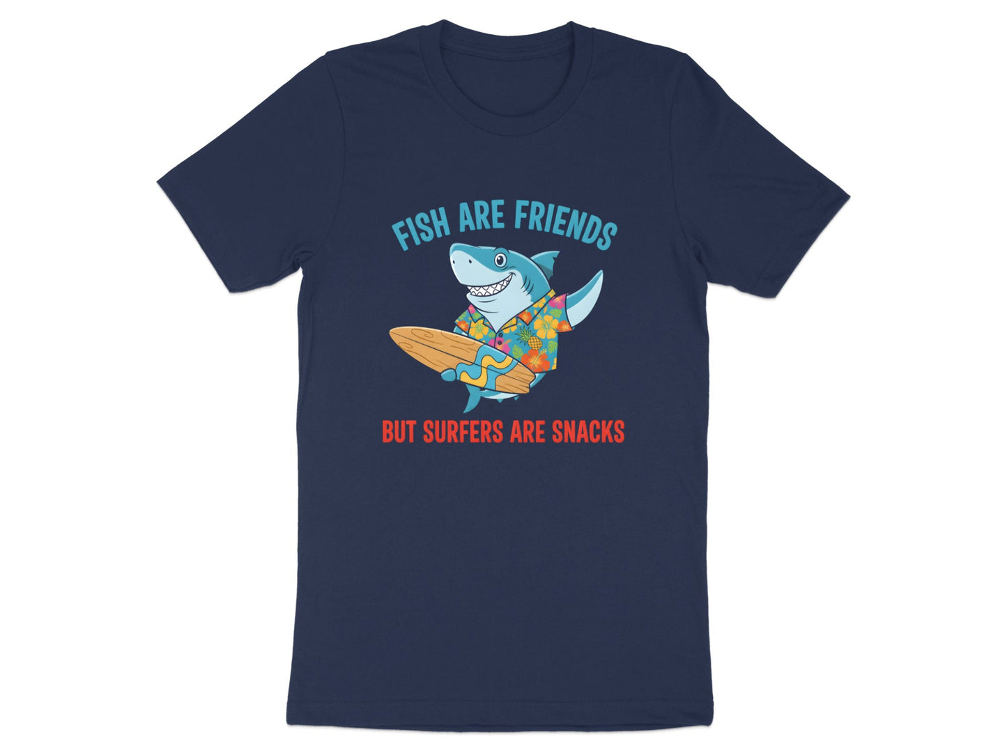 Funny Surf Shark 'Fish Are Friends But Surfers Are Snacks' Tee