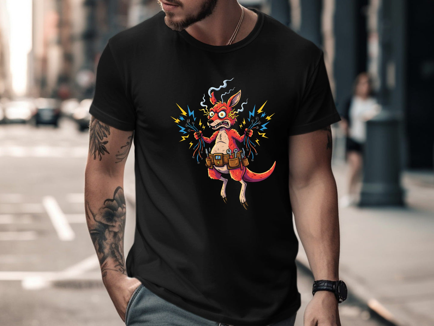 Shocked Kangaroo Sparky T-Shirt - Funny Australian Electrician Tee