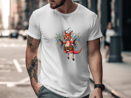 Shocked Kangaroo Sparky T-Shirt - Funny Australian Electrician Tee