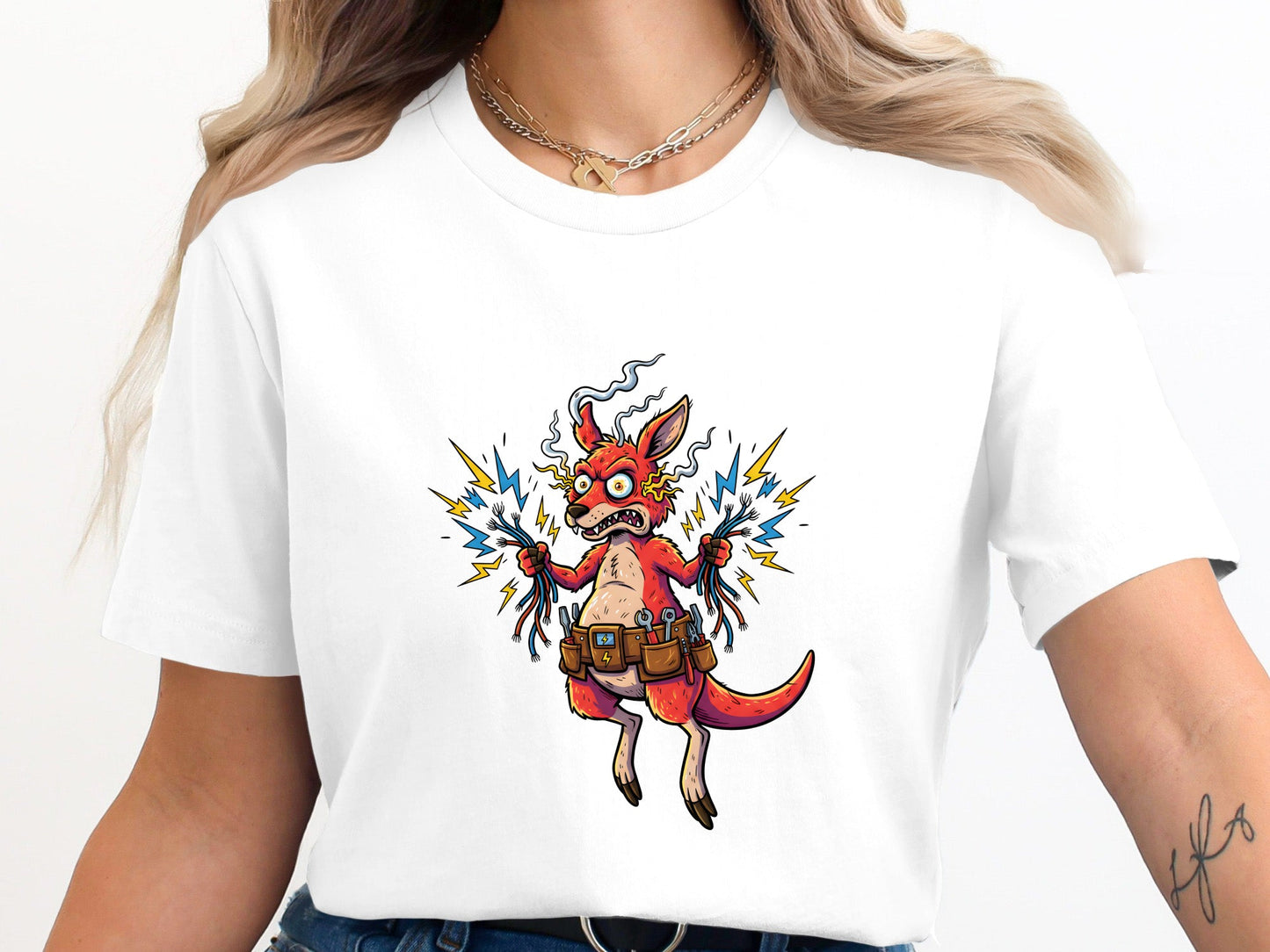 Shocked Kangaroo Sparky T-Shirt - Funny Australian Electrician Tee