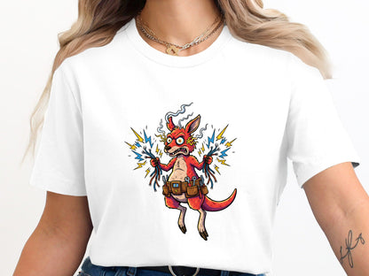 Shocked Kangaroo Sparky T-Shirt - Funny Australian Electrician Tee