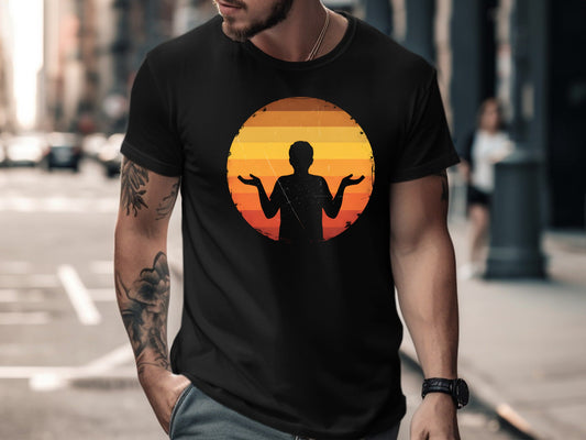 Retro Shrugging Man Sunset Silhouette T-Shirt