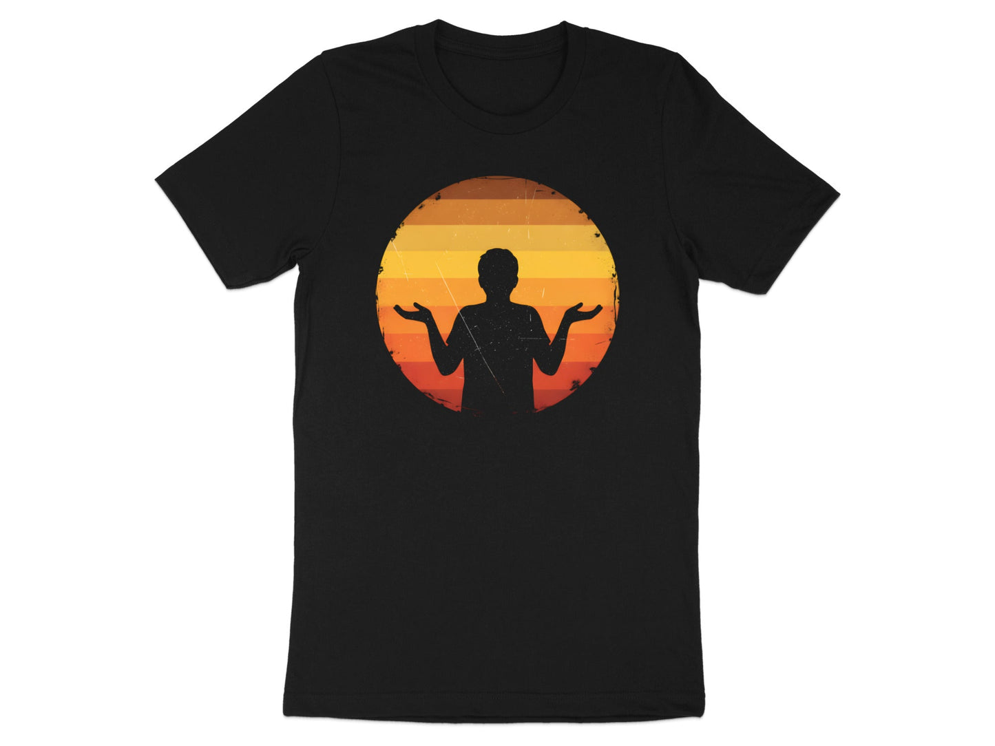 Retro Shrugging Man Sunset Silhouette T-Shirt