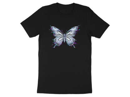 Metallic Butterfly Glitch T-Shirt - Y2K Cyberpunk Aesthetic