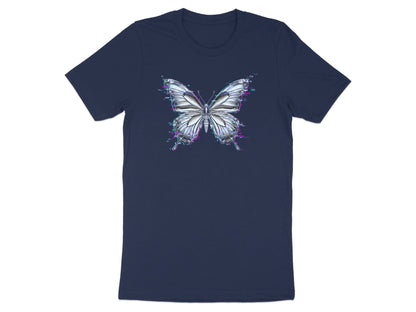 Metallic Butterfly Glitch T-Shirt - Y2K Cyberpunk Aesthetic