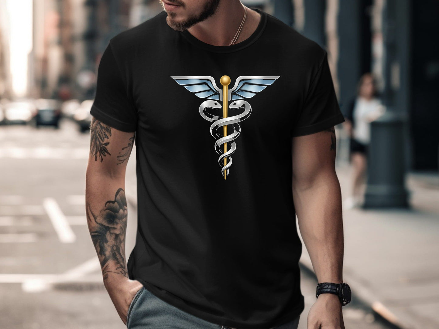 Silver Winged Caduceus T-Shirt - Professional Medical Icon Tee