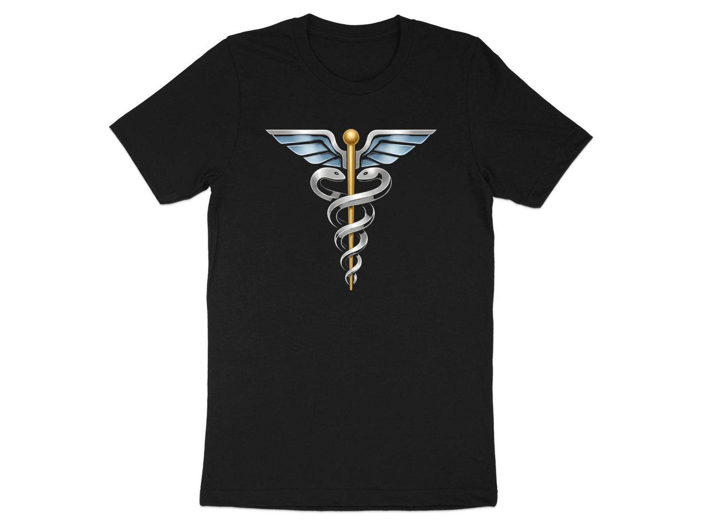 Silver Winged Caduceus T-Shirt - Professional Medical Icon Tee