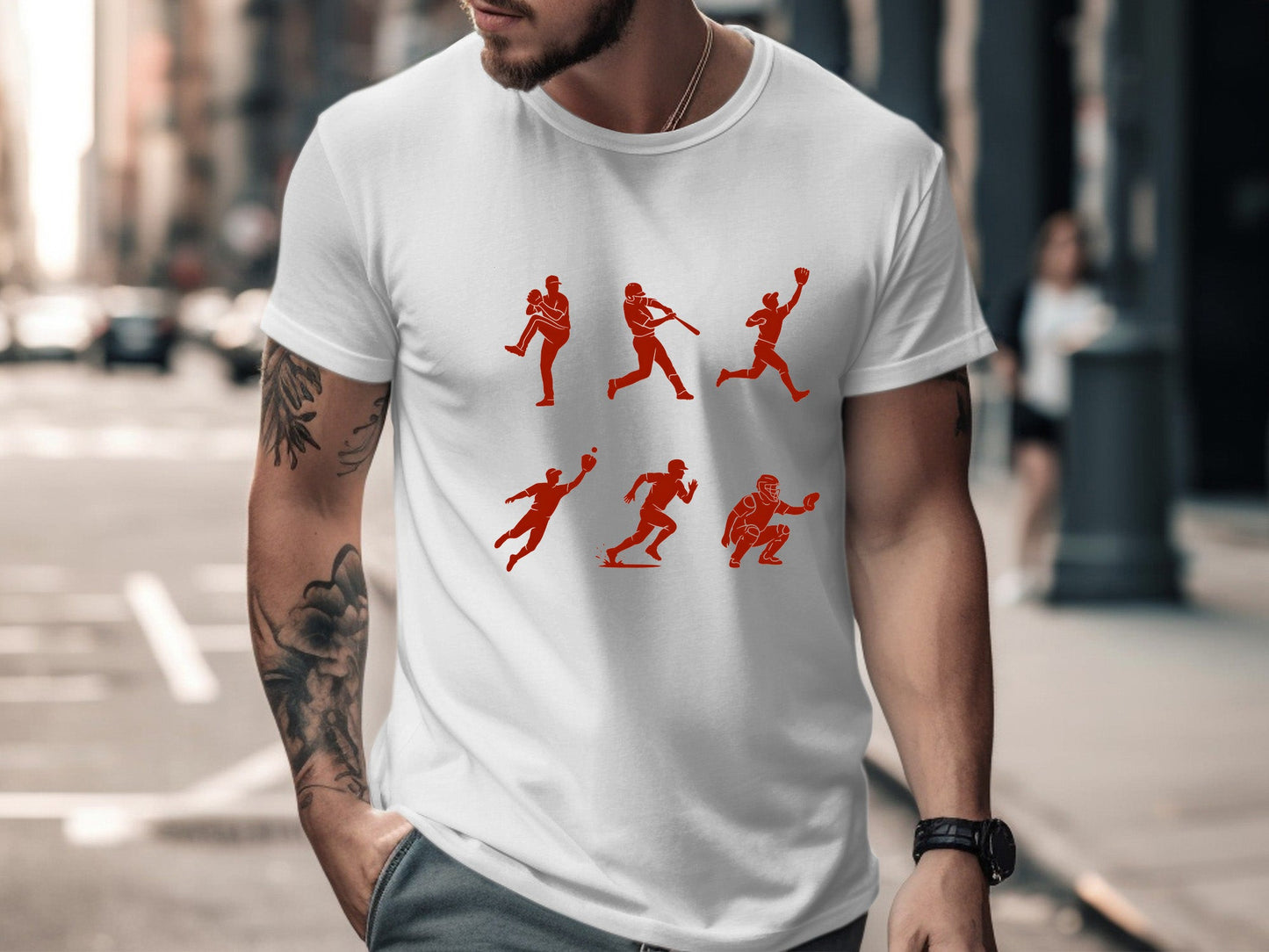Baseball Player Action Silhouettes Graphic Tee