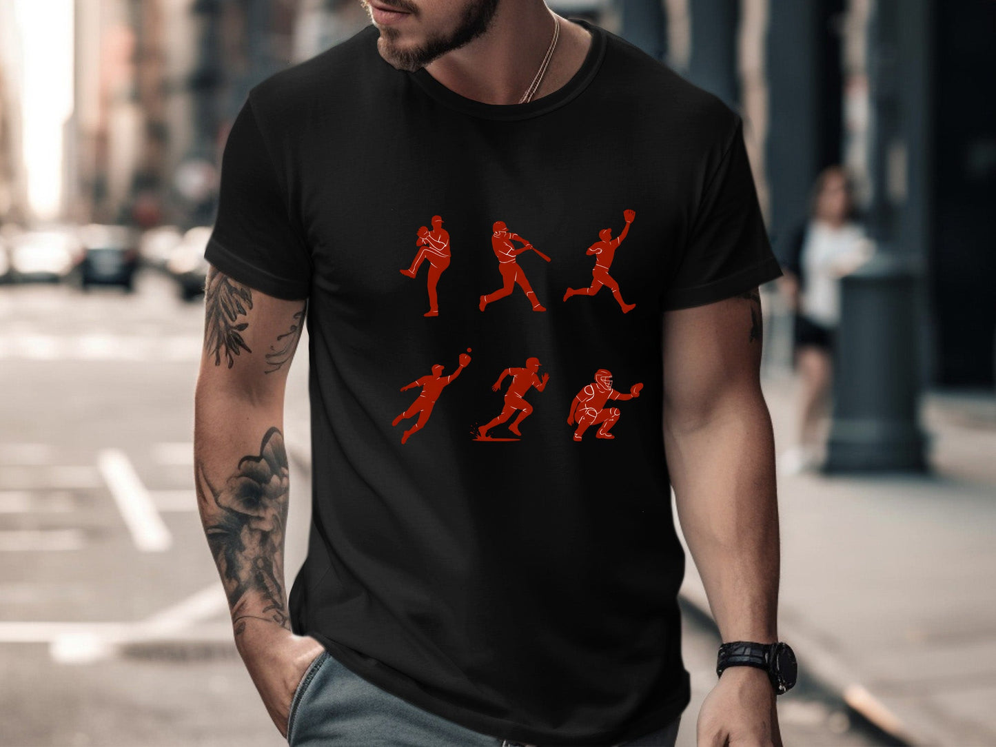 Baseball Player Action Silhouettes Graphic Tee