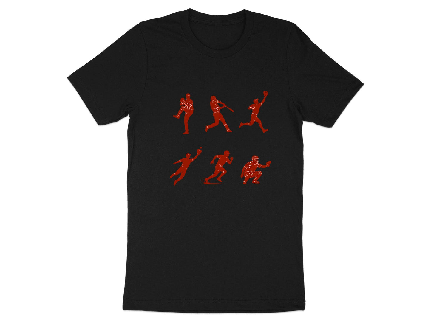 Baseball Player Action Silhouettes Graphic Tee