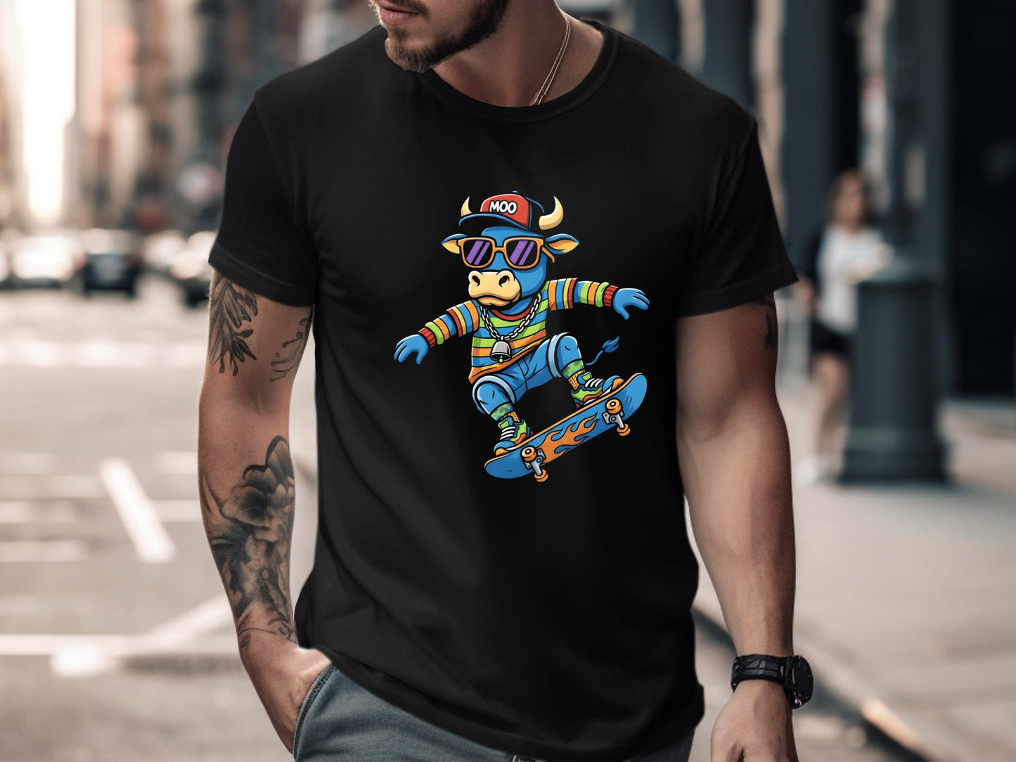 Skateboarding Blue Bull T-Shirt - Cool 90s Streetwear