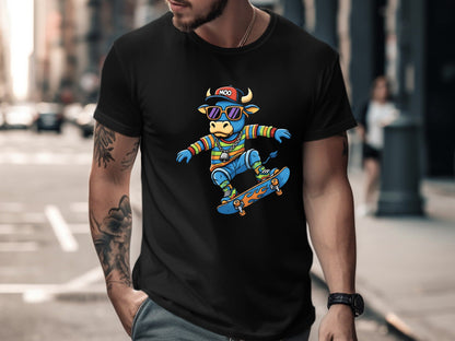 Skateboarding Blue Bull T-Shirt - Cool 90s Streetwear
