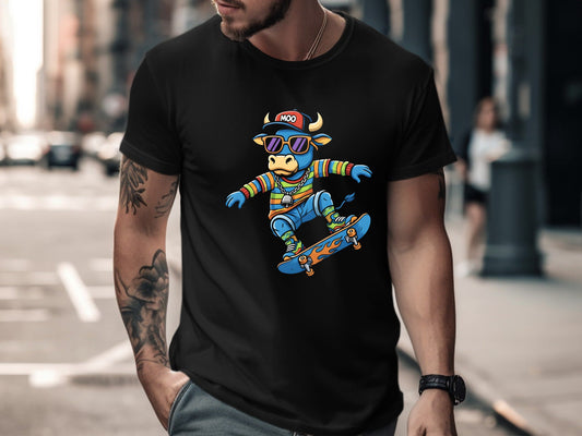 Skateboarding Blue Bull T-Shirt - Cool 90s Streetwear