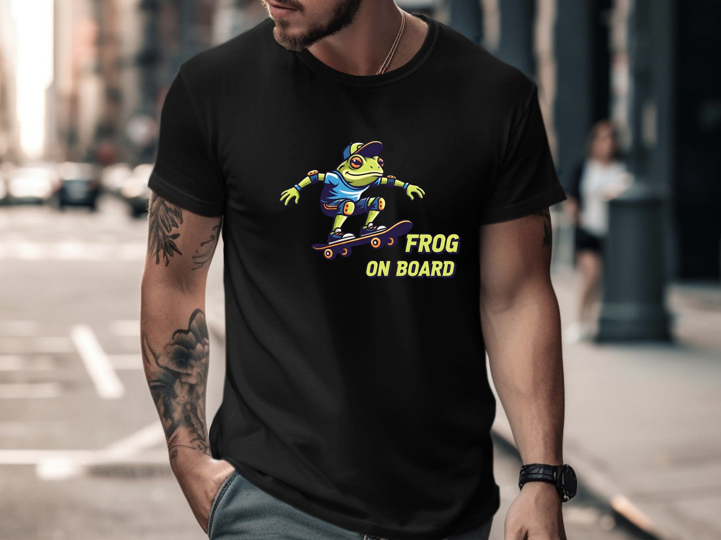 Frog On Board Skateboarding Cartoon T-Shirt