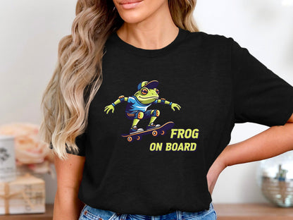 Frog On Board Skateboarding Cartoon T-Shirt