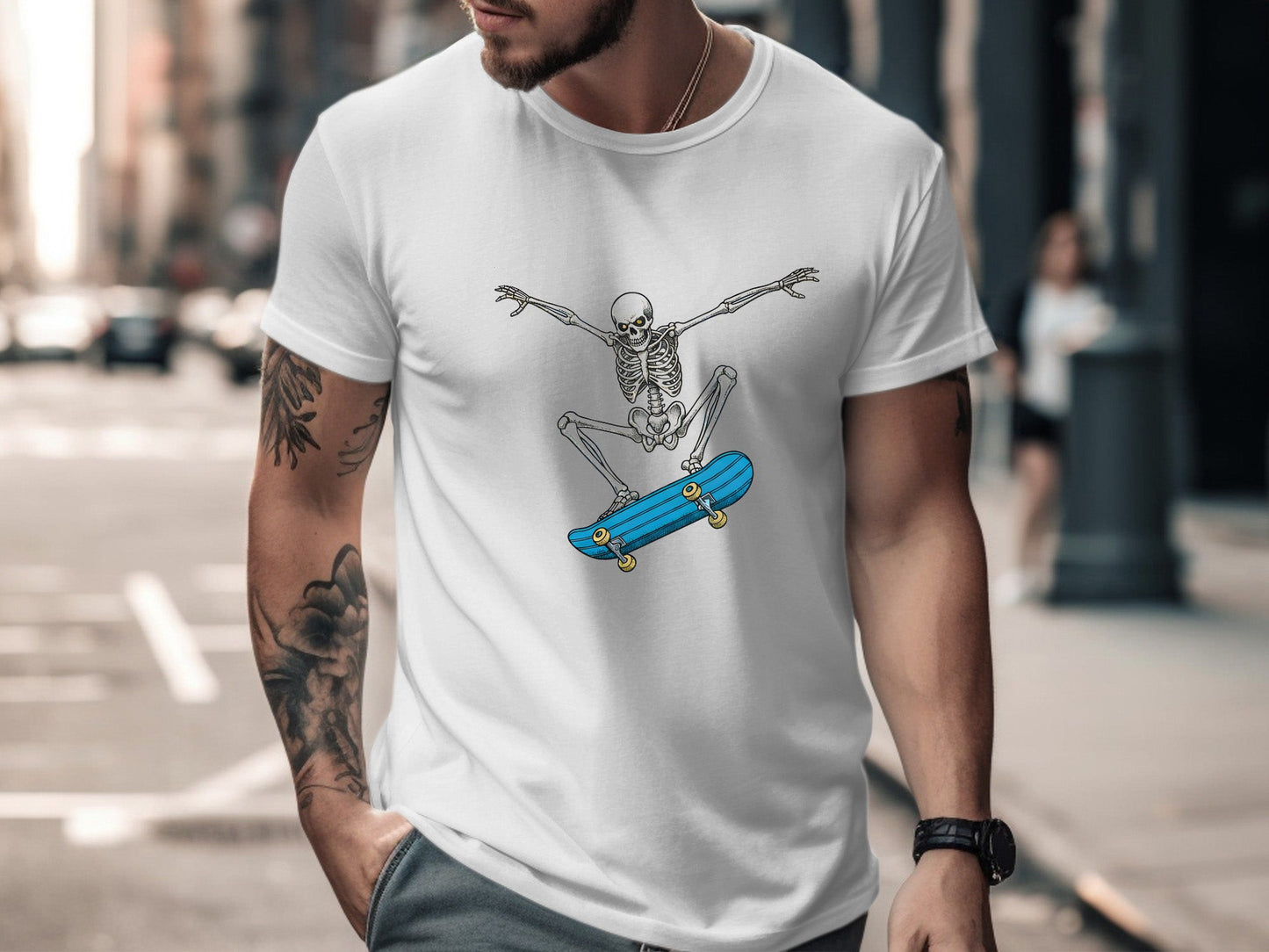 Skeleton Kickflip Minimalist Skateboard T-Shirt