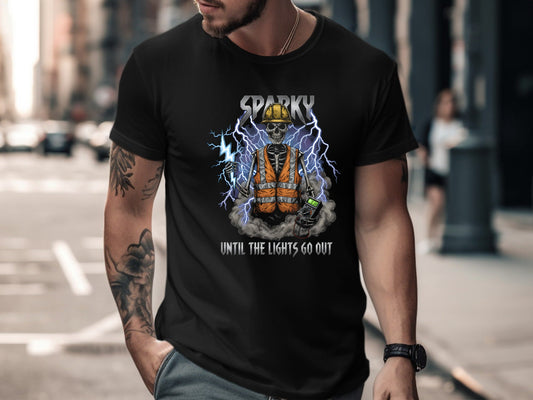 Sparky Skeleton Lightning T-Shirt - Edgy Electrician Graphic Tee