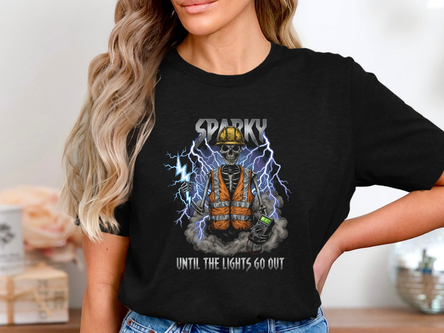 Sparky Skeleton Lightning T-Shirt - Edgy Electrician Graphic Tee
