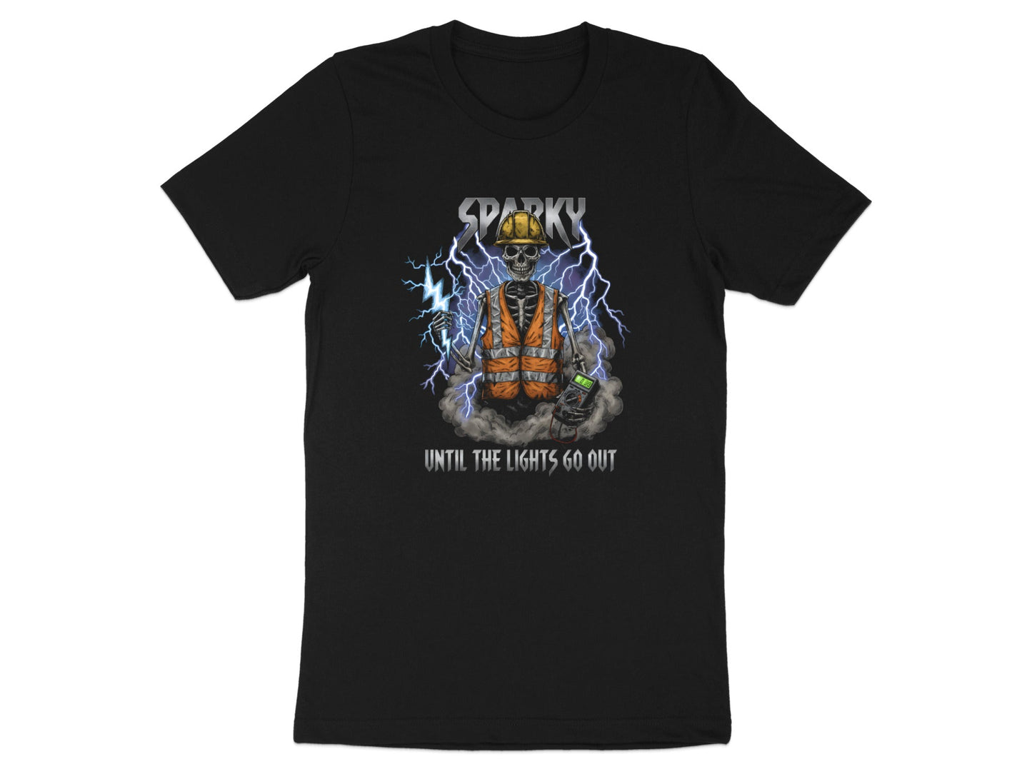 Sparky Skeleton Lightning T-Shirt - Edgy Electrician Graphic Tee