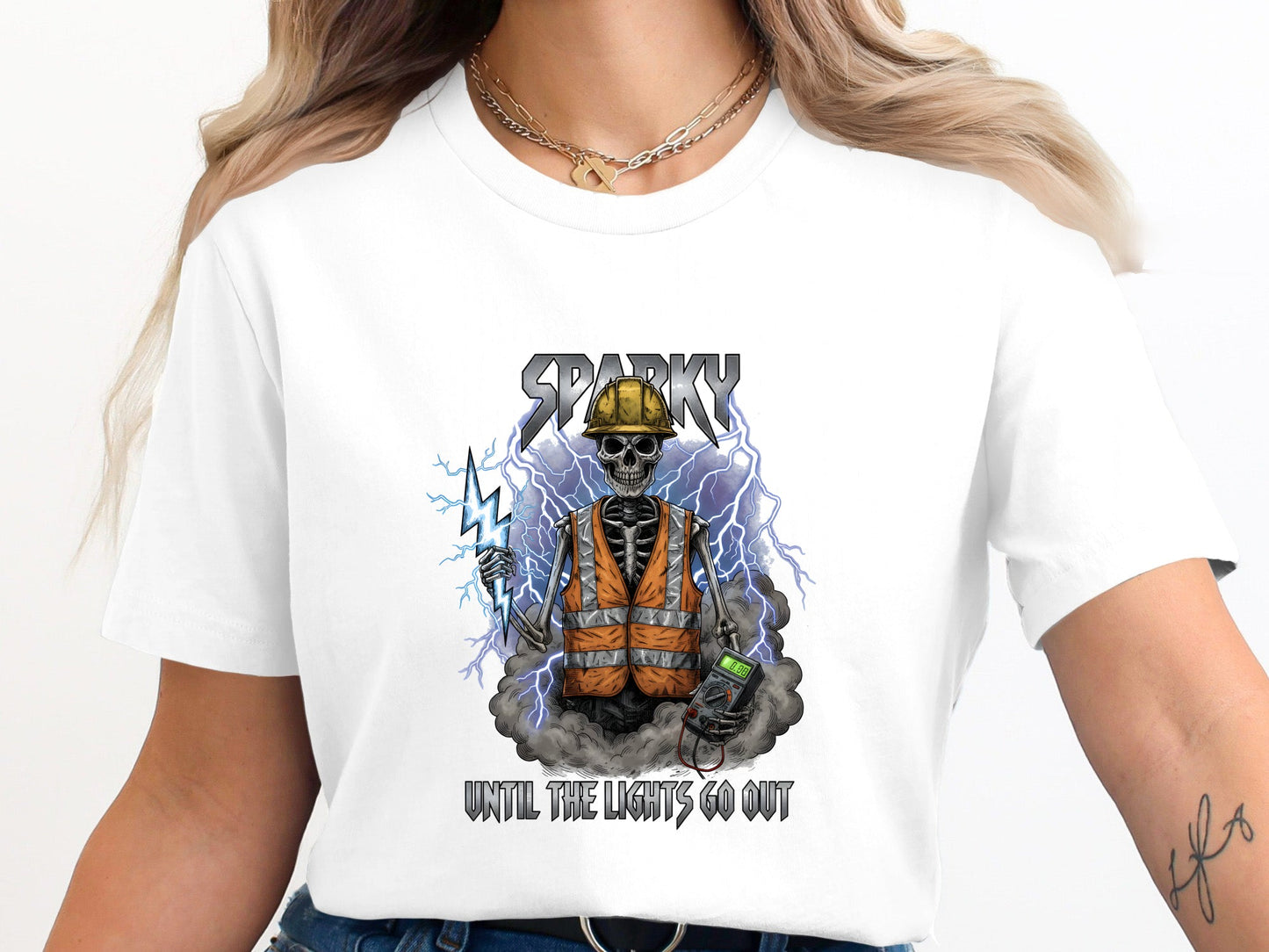 Sparky Skeleton Lightning T-Shirt - Edgy Electrician Graphic Tee