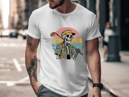 Island Vibes Golfing Skeleton Retro T-Shirt