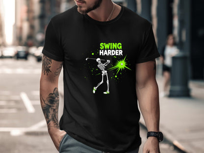 Swing Harder Skeleton Golf Graphic T-Shirt