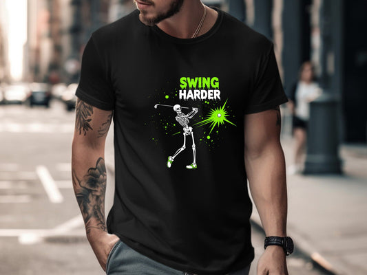Swing Harder Skeleton Golf Graphic T-Shirt