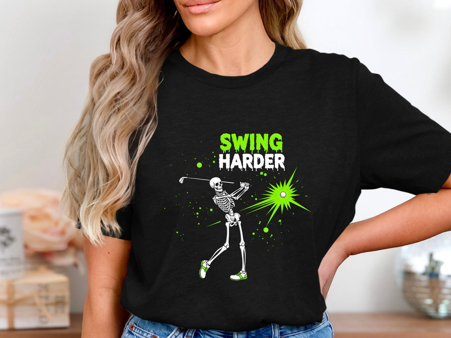Swing Harder Skeleton Golf Graphic T-Shirt