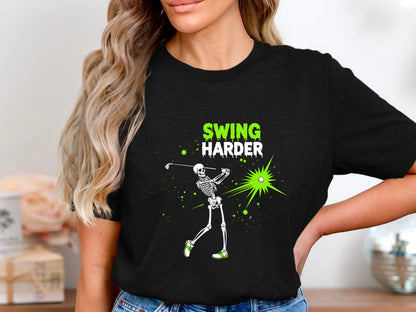 Swing Harder Skeleton Golf Graphic T-Shirt