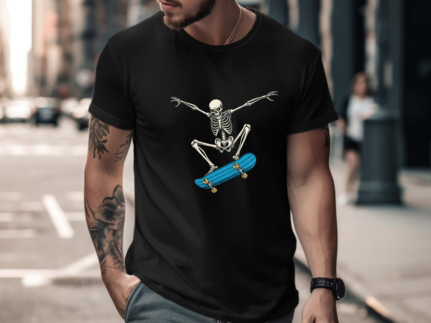 Skeleton Kickflip Minimalist Skateboard T-Shirt