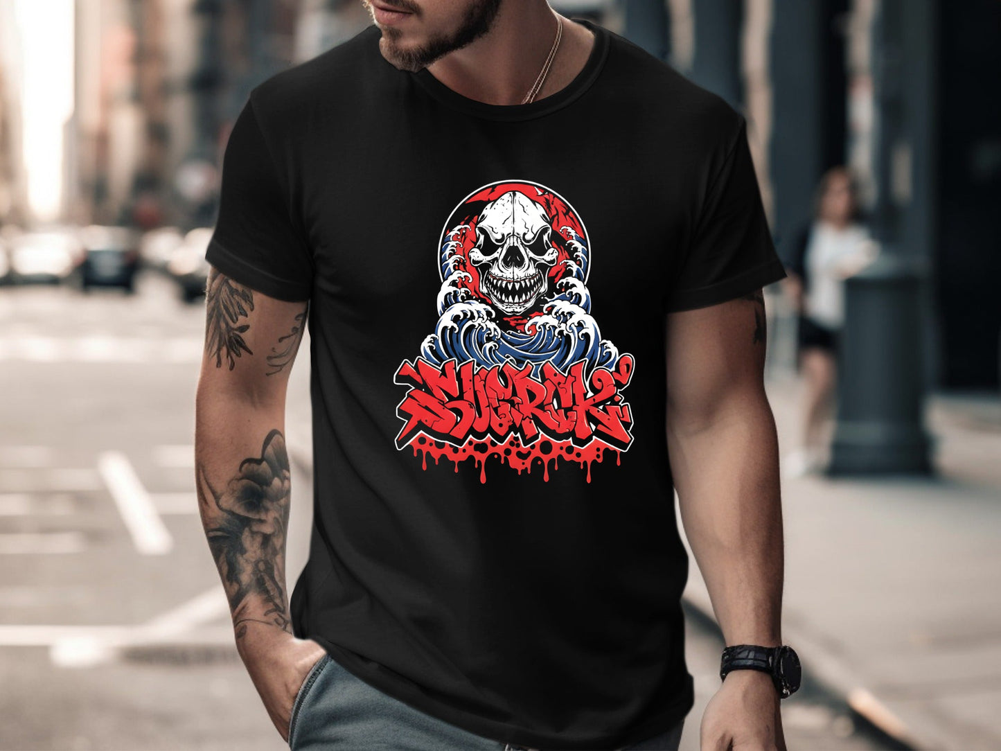 Submerge Skull and Japanese Wave Graffiti Tee