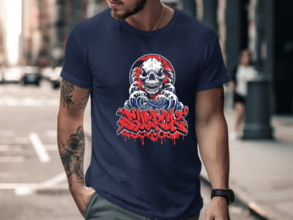 Submerge Skull and Japanese Wave Graffiti Tee