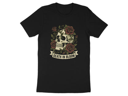 Death In Bloom Skull and Red Roses Graphic T-Shirt