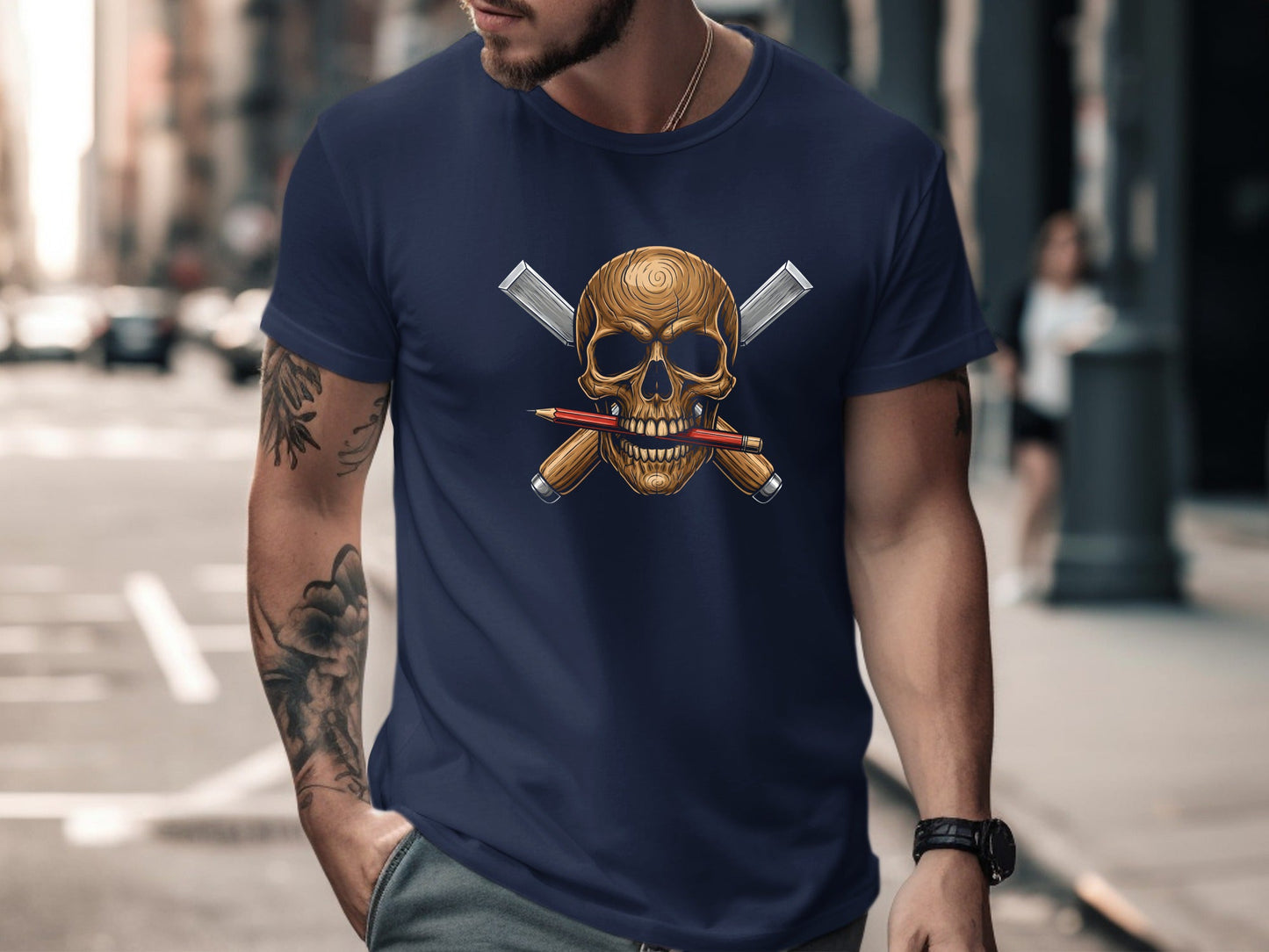 Carpenter Skull & Crossed Chisels T-Shirt - Edgy Tradie Tee
