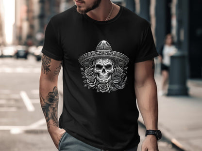 Sugar Skull & Sombrero T-Shirt - Day of the Dead Art