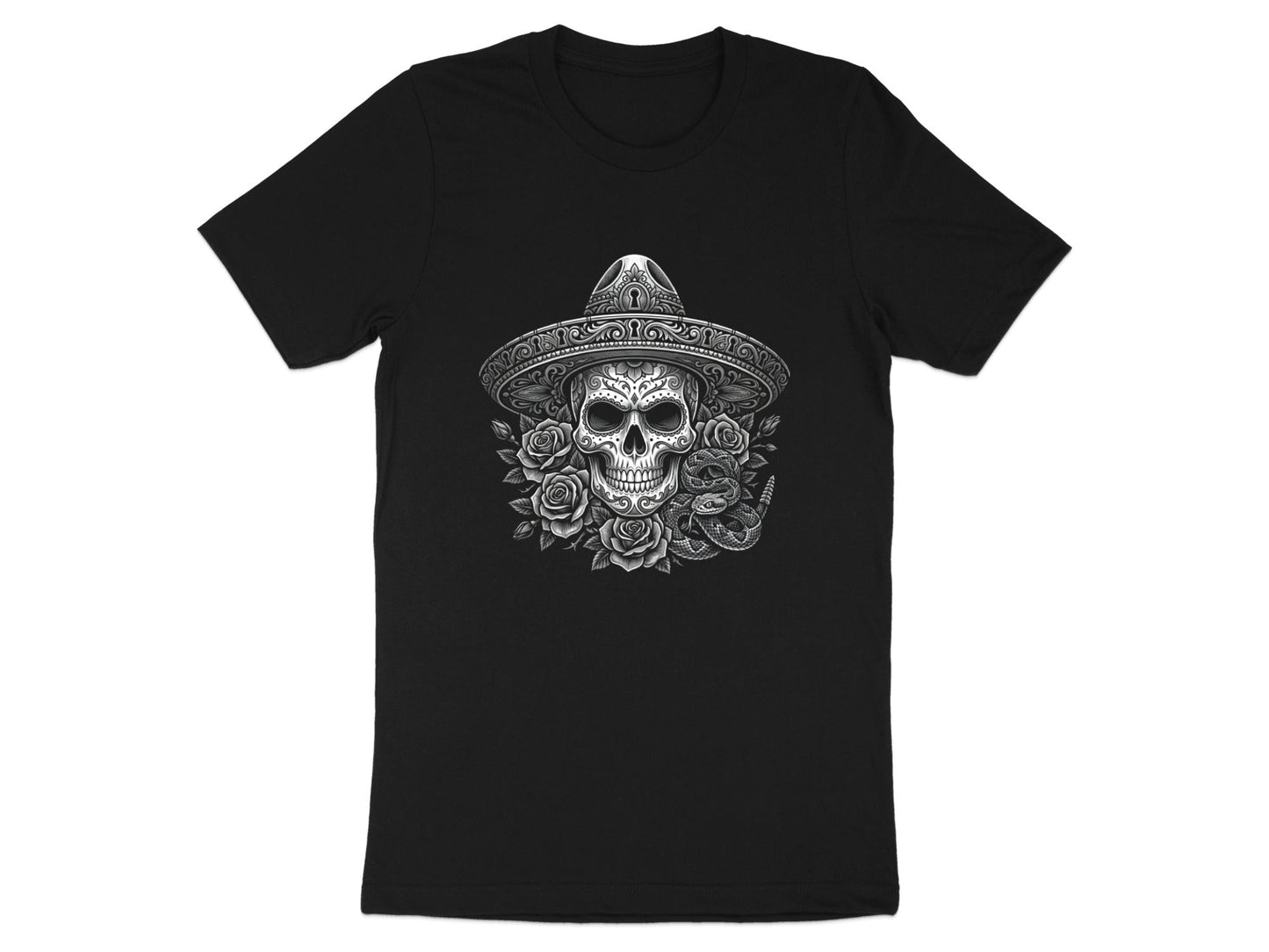 Sugar Skull & Sombrero T-Shirt - Day of the Dead Art