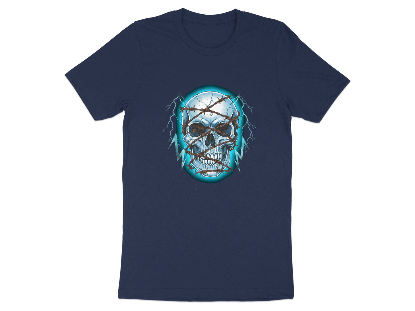 Barbed Wire Skull Lightning Graphic T-Shirt