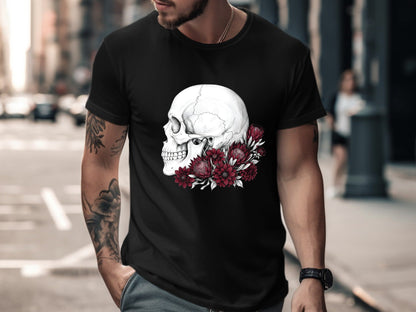 Floral Skull Profile Graphic T-Shirt