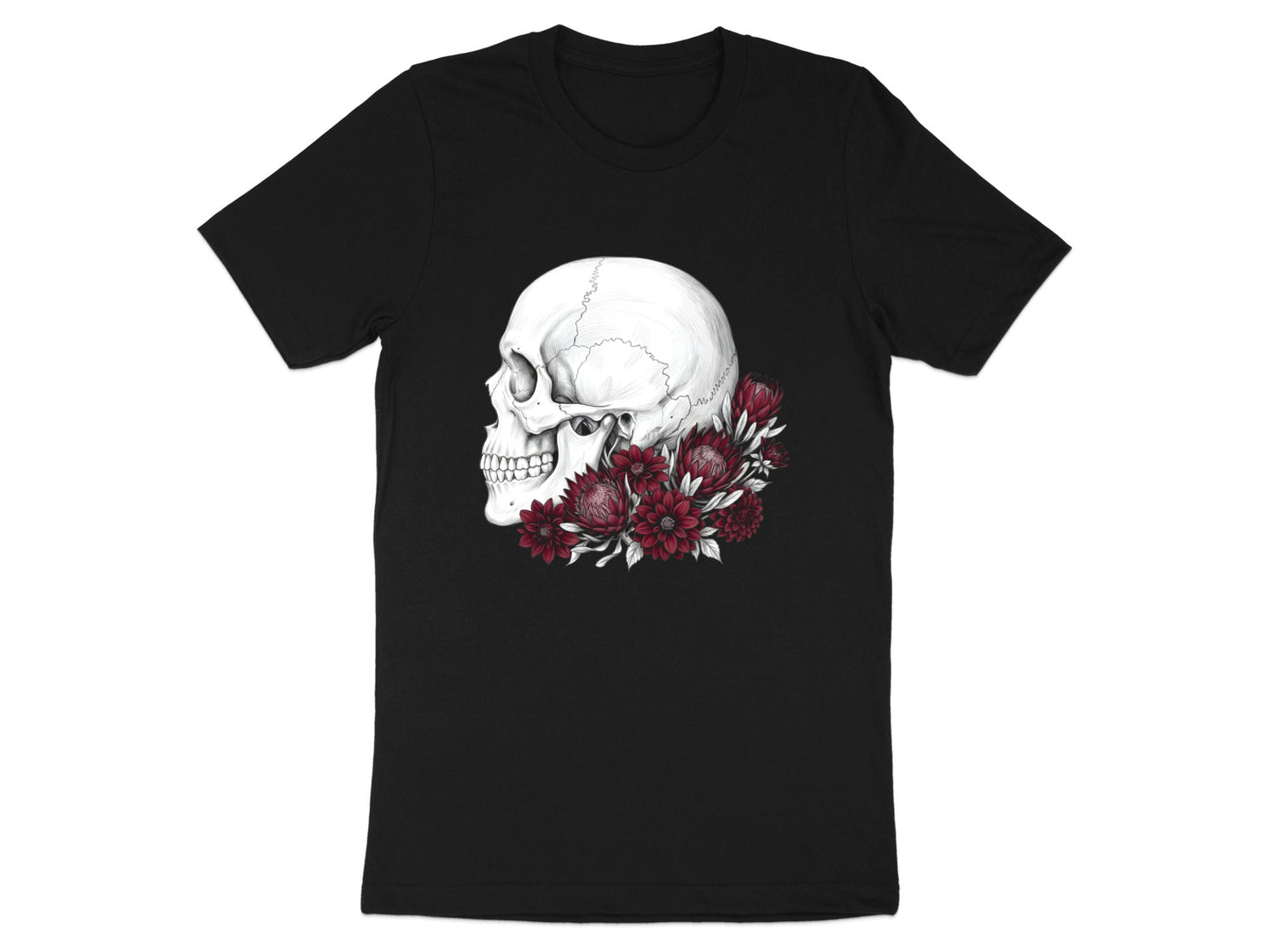 Floral Skull Profile Graphic T-Shirt